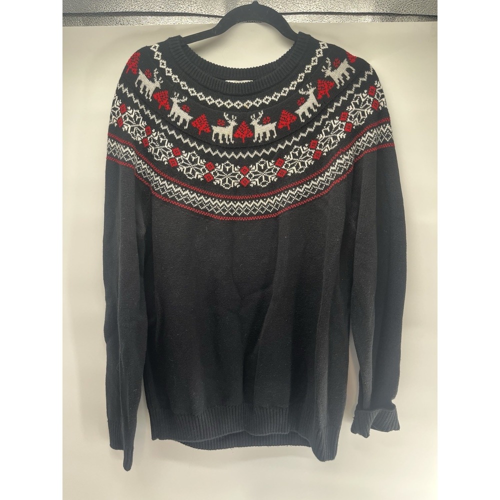 Charter Club Womens Reindeer Fair Isle Holiday Knit Pullover Sweater size large